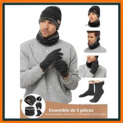 Ensemble 5 en 1 : Bonnet, cache cou, cache oreilles, paire de gant, paire de chaussettes
