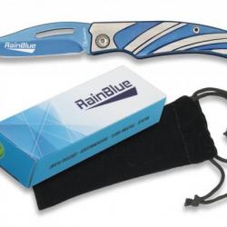 Couteau pliant de poche lame de 7.5 cm «RainBlue » au Design Moderne couleur bleu à offrir