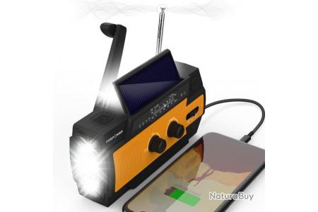 Radio d'Urgence Météo Solaire 4000mAh AM/FM Manivelle Piles Chargeur de  Batterie Portable Orange - Kits de survie (11273848)