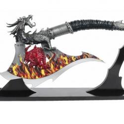 Dague fantaisie Hache décoré Dragon Flamme