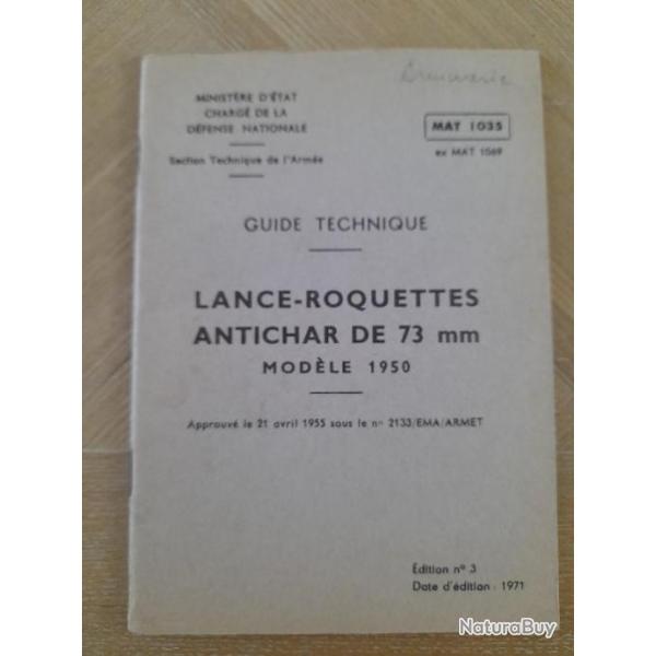 guide technique lanc roquettes antichar de 73mm 1950