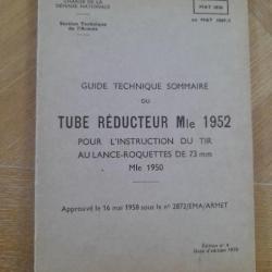 guide technique tube réducteur 1952 pour lance roquettes 73mm1950