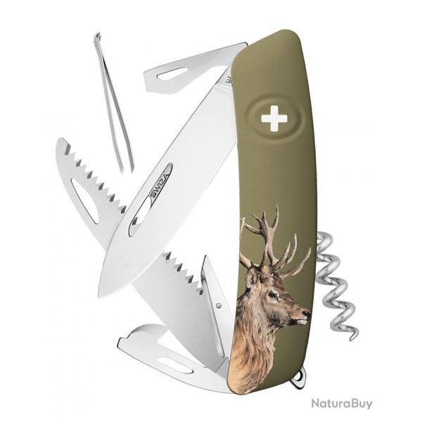 Couteau multifonctions Swiza D05 cerf kaki 12 fonctions lame 7,5cm