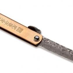 Couteau fermant Boker Higonokami kinzoku damascus or manche cuivre lame 7,5cm
