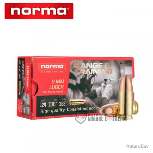 50 Munitions NORMA Cal 9mm Luger 124gr Fmj