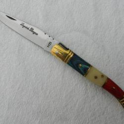 couteau Laguiole Bougna manche tricolore os et bois - patriote - longueur 19 cm