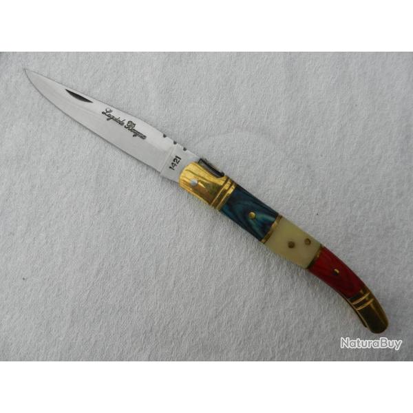 couteau Laguiole Bougna manche tricolore os et bois - patriote - longueur 19 cm