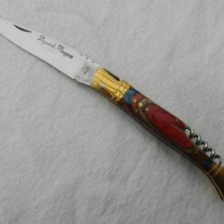couteau de poche pliant tire bouchon plaquettes bois parkérisé multicolore Laguiole Bougna