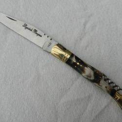 beau couteau de poche manche corne noire Laguiole Bougna avec tire bouchon