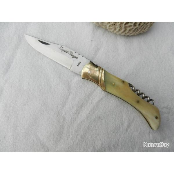couteau Laguiole Bougna avec tire bouchon manche os - longueur 22 cm