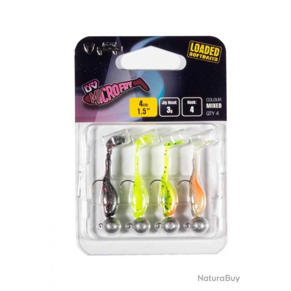 Kit Fox Rage Micro Fry UV 4cm Mixed Colour Loaded 4cm Par 4 UV Nightmare, UV Chartreuse Ayu, UV Lemo