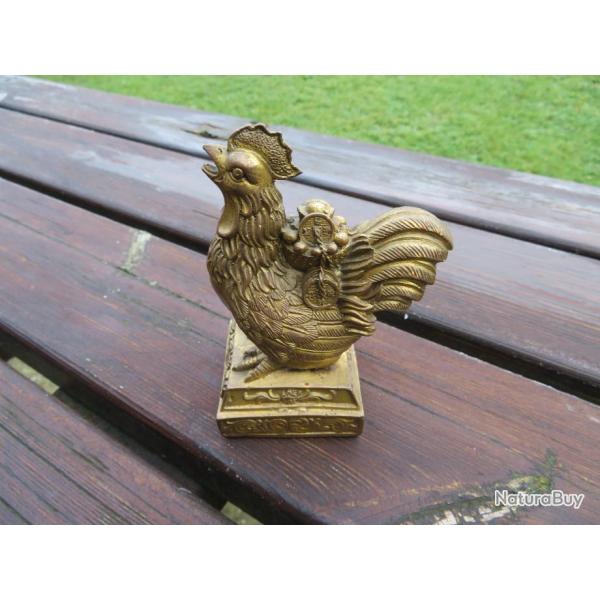 VINTAGE - Ancienne sculpture en bronze dor et patin reprsentant un Coq - CHINE (XX)