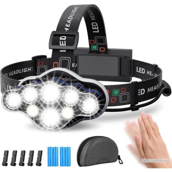 Lampe Frontale, Torche Frontale 18000 Lumens 8 LED 8 Modes d'clairage Rglable tanche