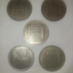 Lot 5 pièces Turin 10 francs République Française.