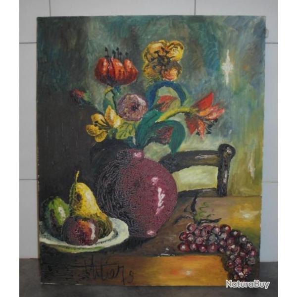 VINTAGE PEINTURE NATURE MORTE HST Sign 1979 - 46cm x 55cm