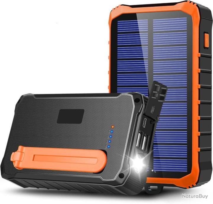 Batterie Externe Solaire 12000mAh Manivelle Auto-alimentée Power