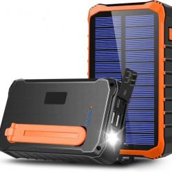 Batterie Externe Solaire 12000mAh Manivelle Auto-alimentée Power Bank 2 Ports USB  Chasse Camping