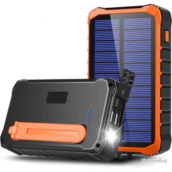 Batterie Externe Solaire 12000mAh Manivelle Auto-alimente Power Bank 2 Ports USB  Chasse Camping