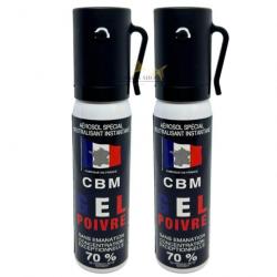 Lot 2 bombes lacrymogènes GEL POIVRE OC 25ml avec clip - CBM (fabriqué en France)