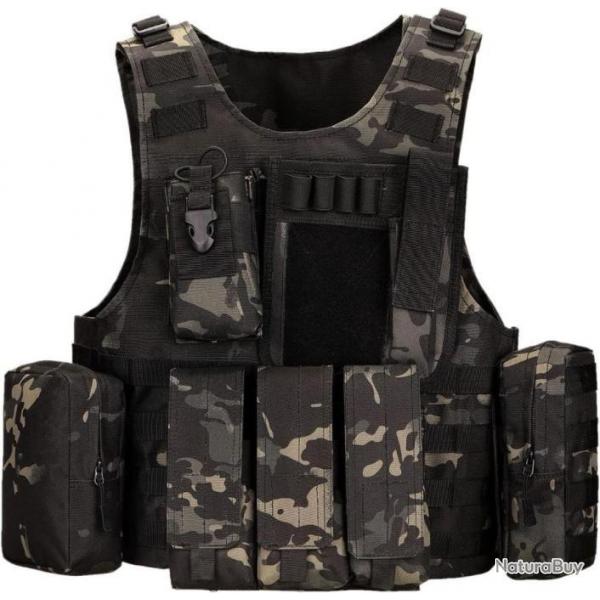 Gilet Tactique Arme Militaire Molle Airsoft Gilet pour Hommes Femmes pour Tir Chasse