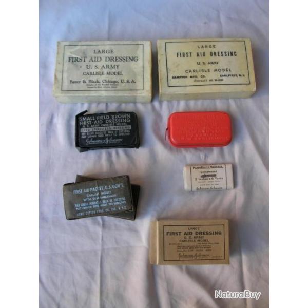 WW2 US LOT DE 7 BANDAGES DIFFRENTS " FIRST-AID "  AMRICAIN MILITAIRE RFRENCS G.I. NON OUVERT