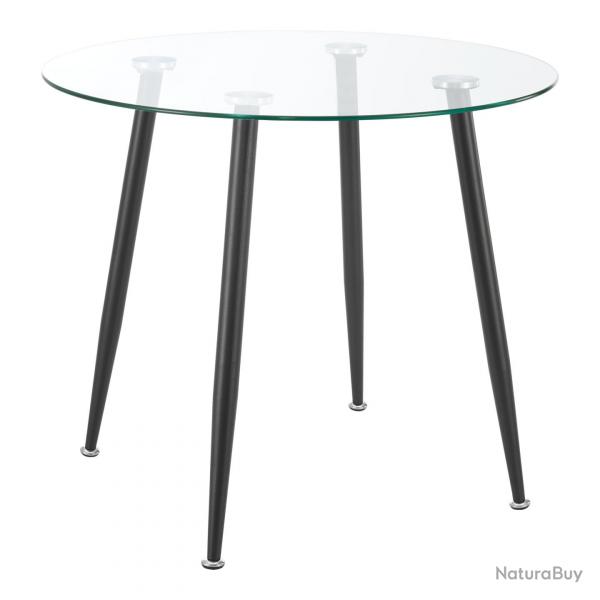 Table de salle à manger ronde verre trempé acier 75 x 80 cm transparent noir 03_0008833