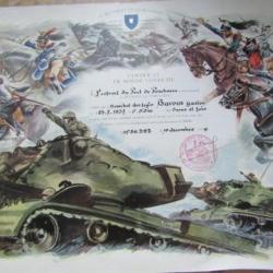 diplôme certificat bonne conduite 1959 guerre Algérie 6° régiment de cuirassiers cavalerie  ABC char