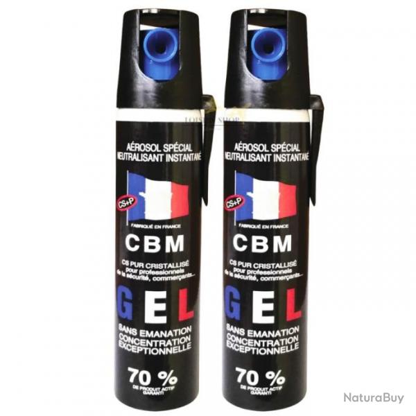 Lot 2 bombes lacrymognes GEL CS 75ml avec clip - CBM (fabriqu en France)