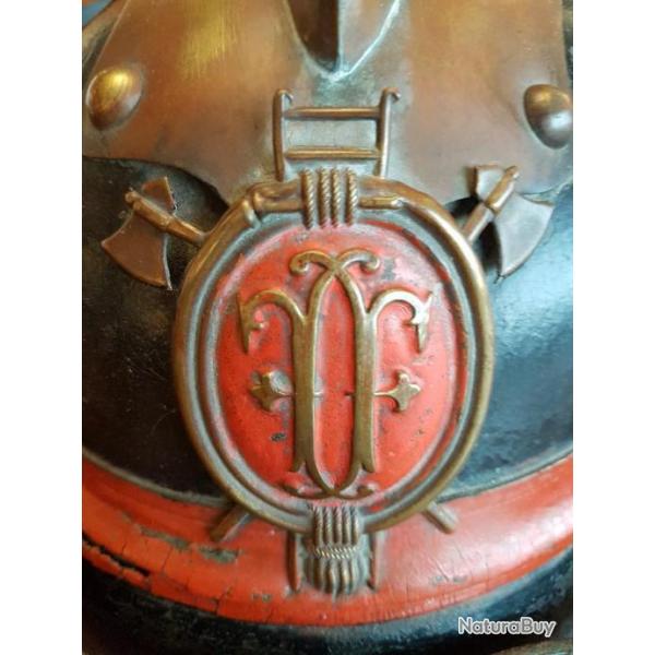 Rare et beau casque d'officier de pompiers volontaires, Allemagne vers 1900.