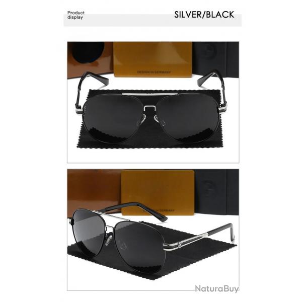 BMW Lunettes de Soleil Polarisee UV400, Modele: Black Silver