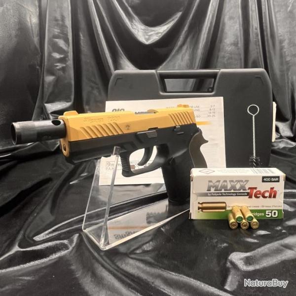 Pack Pistolet Alarme Sig Sauer P320 + Munitions - GOLD/BLACK - Calibre 9mmPAK pistolet d'alarme