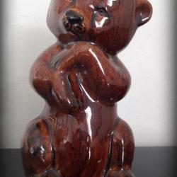 Tirelire ours brun-porcelaine émaillée comme neuf-années 80-Décoration..Cadeau...Collection tirelire
