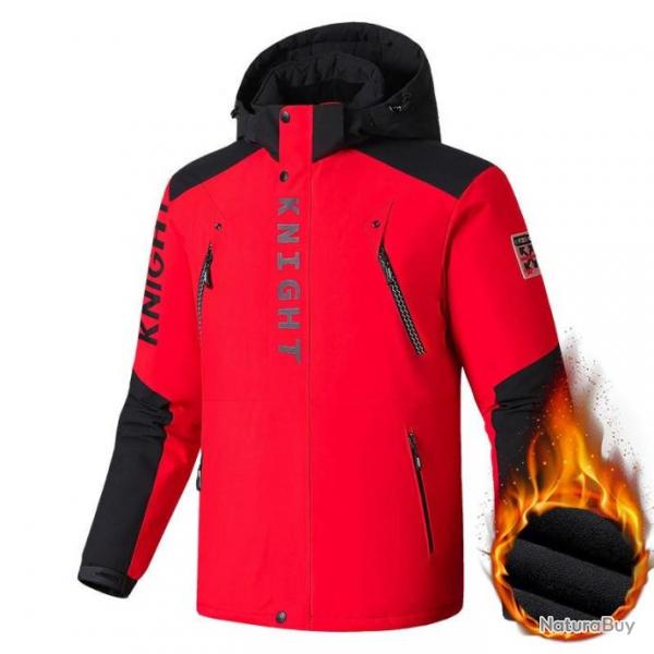 Veste de Ski de Randonne Hiver pour Homme Coupe-Vent Manteau Impermable Camping Rouge Neuf