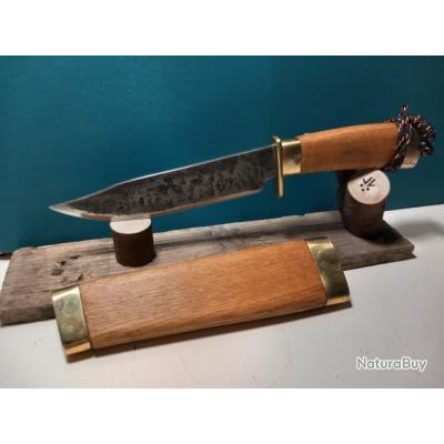 Couteau De Chasse Damas Forgé Main, Manche Corne De Cerf, Avec étui, Neuf