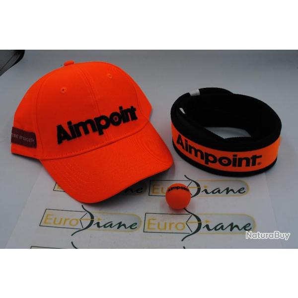 Lot AIMPOINT casquette oraonge+ bretelle noprne orange fluo et noire + boule de levier de levier