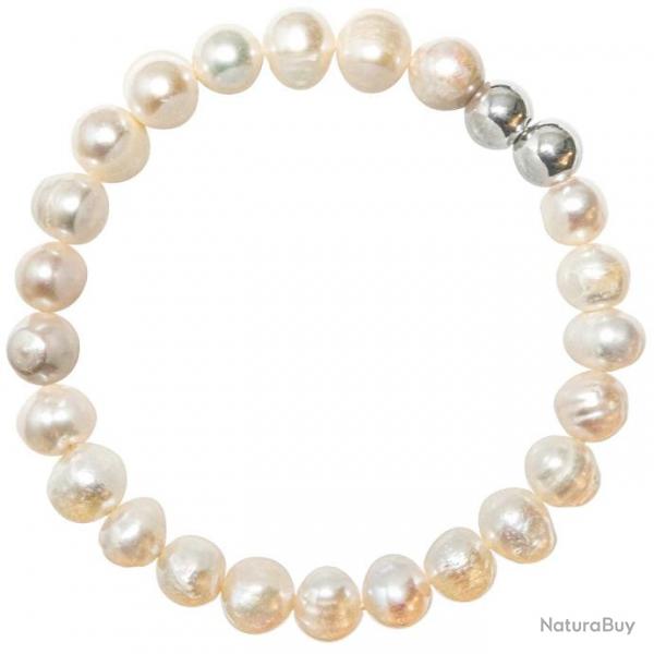 Bracelet en perles de culture forme pomme de terre - Blanc crme - 8 mm