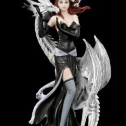 Figurine d'elfes Fantasy noir - Alba avec dragon blanc