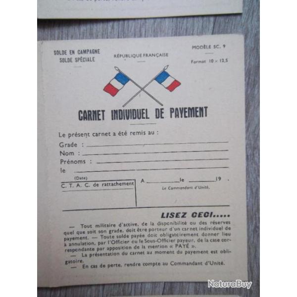 lot 5 carnets payement solde document militaire