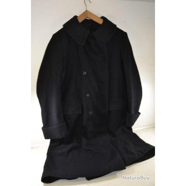 Manteau de laine noir / capote Franaise 1940 - 1950. Police ? Reconstitution BELGE WW1 Belgique