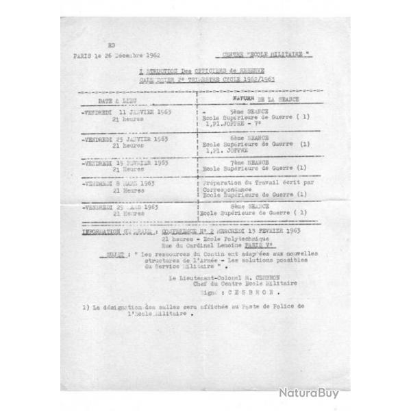 document anne 1960 cole militaire officiers de rserve