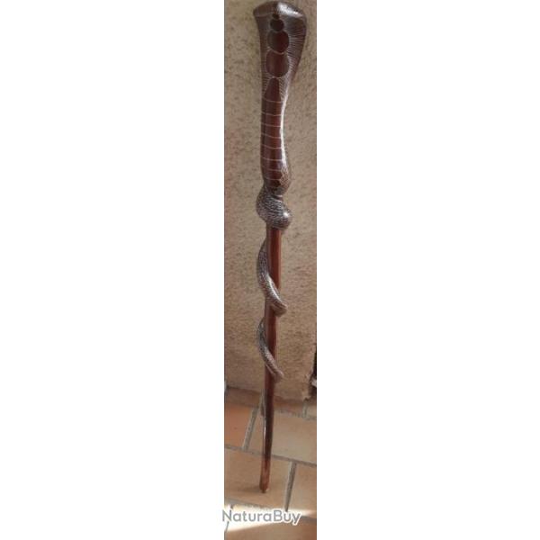 Baton de marche ancien - cobra - bois prcieux- vers 1900