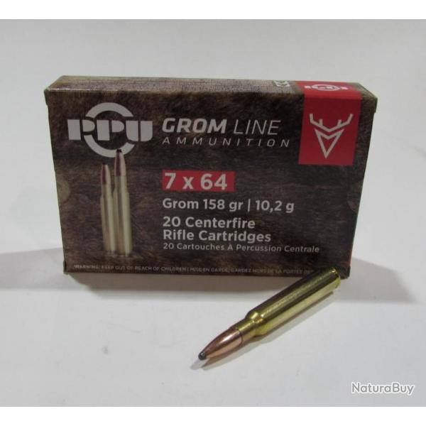 2 boites 20 cartouches calibre 7x64, Partizan Grom 158 grains