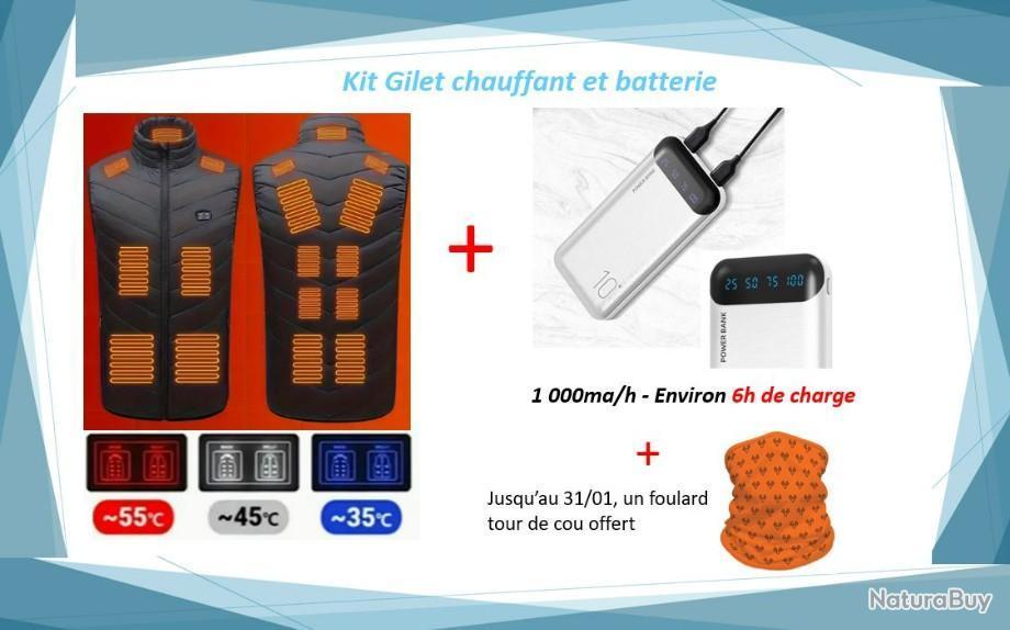 KIT GILET CHAUFFANT + BATTERIE EXTERNE + FOULARD DE COU OFFERT - Gilets de  Chasse (11312847)