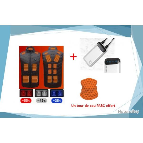 Kit gilet chauffant + batterie externe + foulard de cou offert