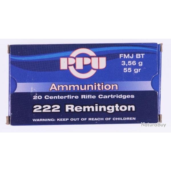 100 Cartouches 5x20 222 Remington Ppu Partizan Ogive 55 Grains Fmj Bt Balles Calibre 