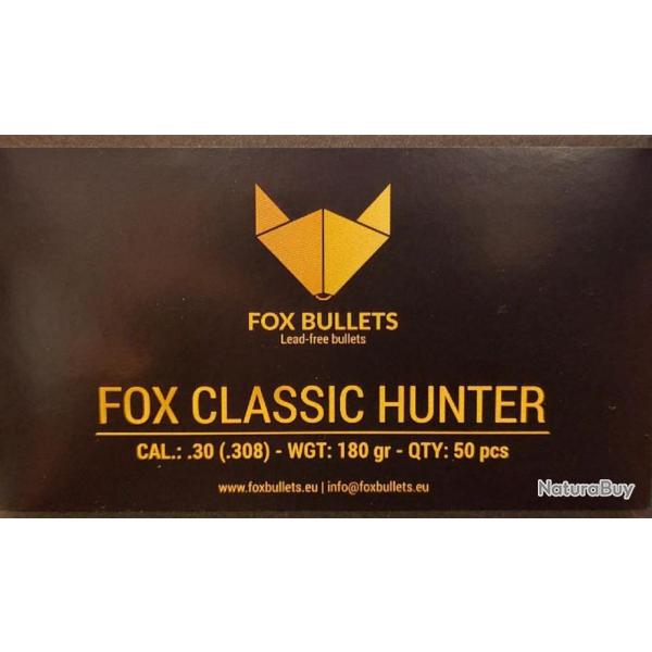 Ogives Sans Plomb Monolithiques FOX CLASSIC HUNTER cal.308 (7.62mm) 180gr - Boite de 50 units