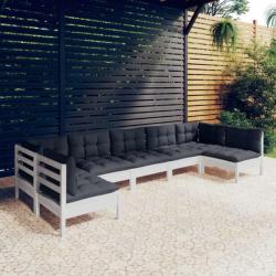 Salon de jardin 7 pcs avec coussins blanc bois de pin massif