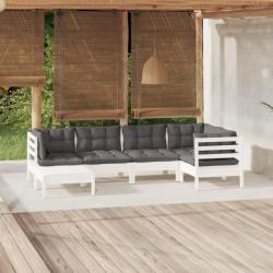 Salon de jardin 6 pcs avec coussins blanc bois de pin massif