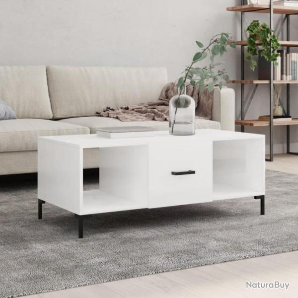 Table basse Blanc brillant 102x50x40 cm Bois d'ingnierie