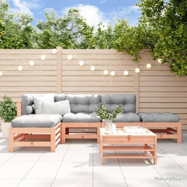 Salon de jardin 6 pcs avec coussins bois massif Douglas